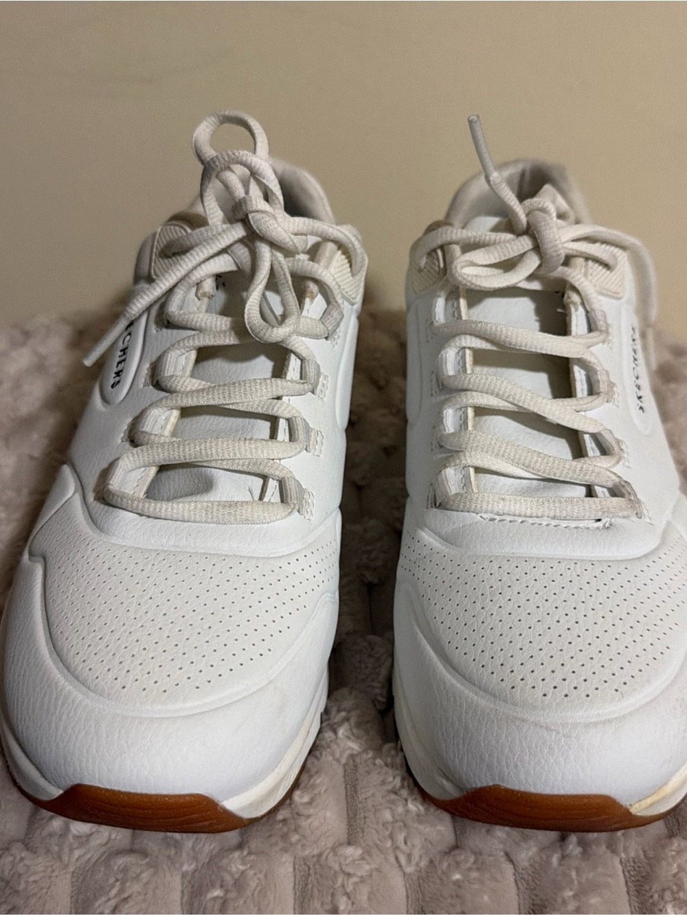 Skechers White Lace-Up Women's Sneakers with Gum Outsole